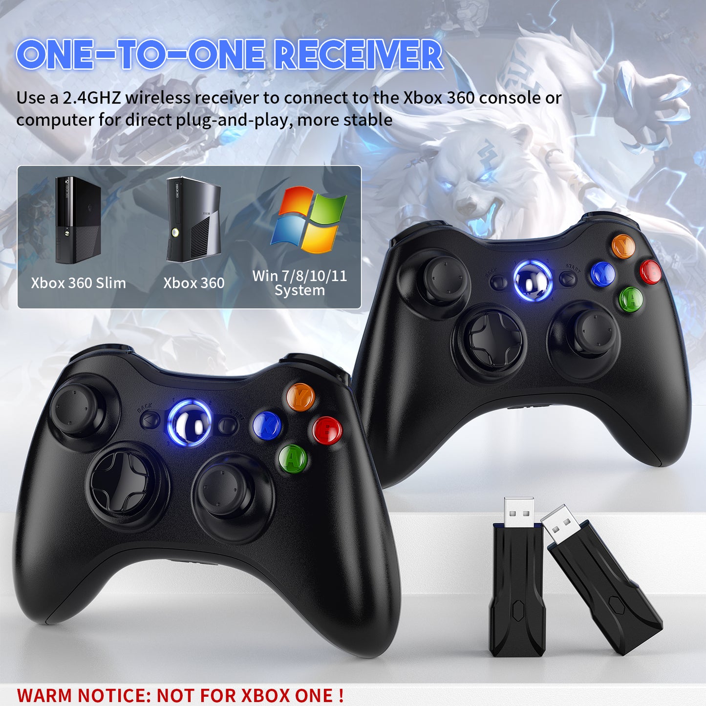 Gamrombo 2 Pack Replacement for Xbox 360 Controller, Wireless Controllers Gamepad Upgraded Joystick Compatible with 360 & Slim, Windows 11/10/8/7 PC Controller