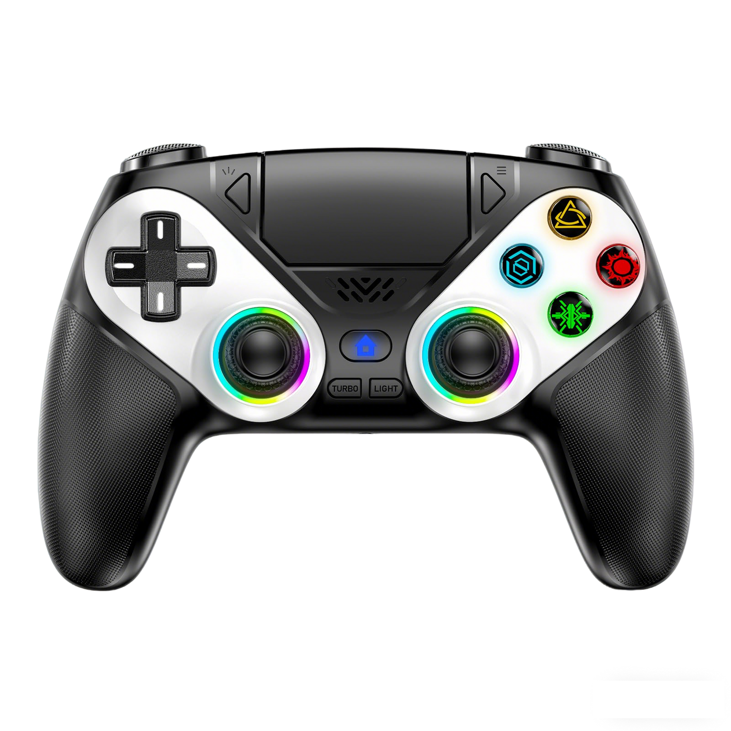 Gamrombo LED Wireless Controller for PS5, Compatible with PS5 Pro/Slim/PC, Dual Vibration, Macro/Turbo Function, 3.5mm Audio Jack, 6-Axis Motion Contro Gamepad with Speaker(White)