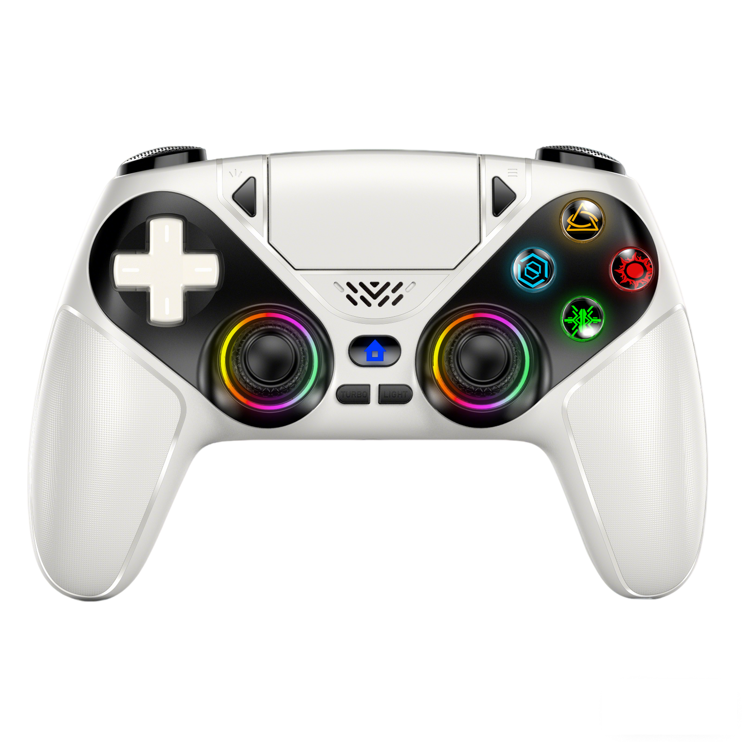 Gamrombo LED Wireless Controller for PS5, Compatible with PS5 Pro/Slim/PC, Dual Vibration, Macro/Turbo Function, 3.5mm Audio Jack, 6-Axis Motion Contro Gamepad with Speaker(White)