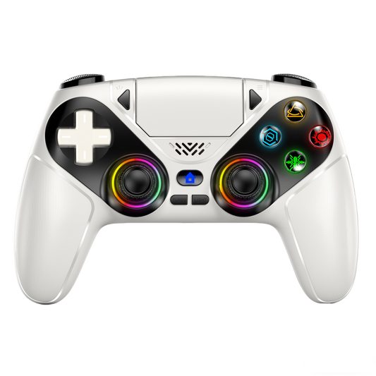 Gamrombo LED Wireless Controller for PS5, Compatible with PS5 Pro/Slim/PC, Dual Vibration, Macro/Turbo Function, 3.5mm Audio Jack, 6-Axis Motion Contro Gamepad with Speaker(White)
