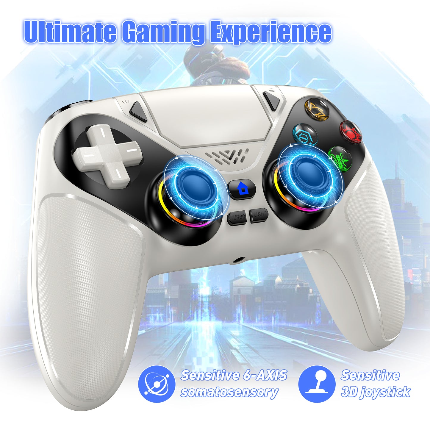 Gamrombo LED Wireless Controller for PS5, Compatible with PS5 Pro/Slim/PC, Dual Vibration, Macro/Turbo Function, 3.5mm Audio Jack, 6-Axis Motion Contro Gamepad with Speaker(White)