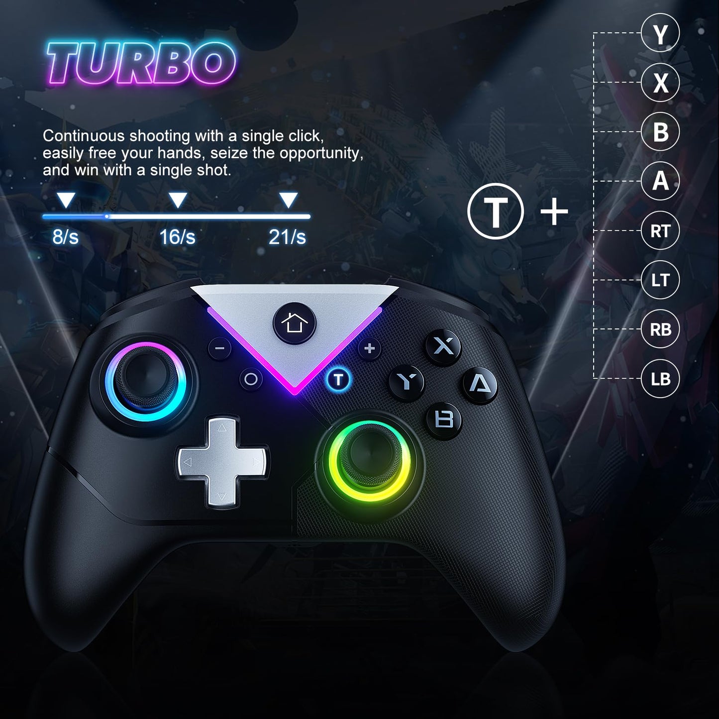 Gamrombo RGB Wireless Controller for Nintendo Switch 2/1 Lite/OLED, PC, with Bluetooth, Turbo, Macro, Hall Trigger, 6 Gyro Axis, Dual Vibration, Screenshot - 2 Pack