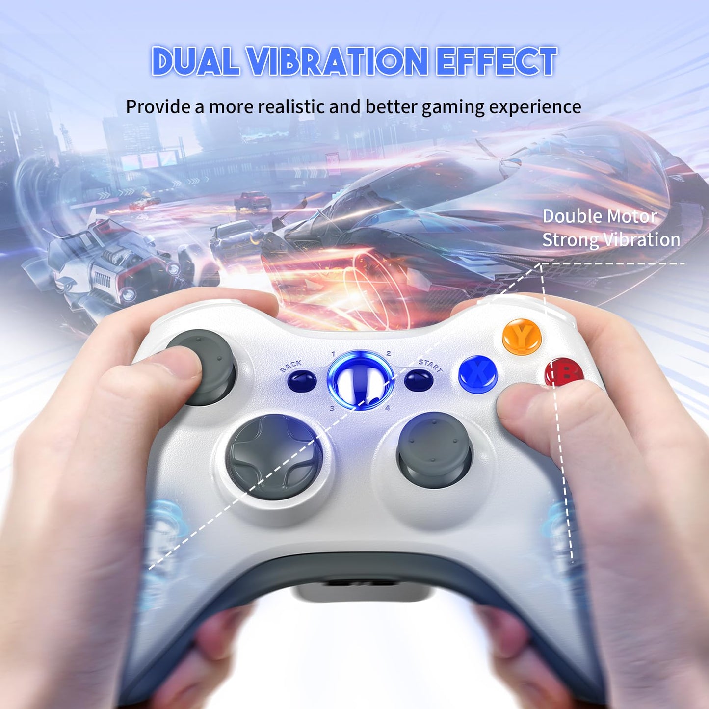 Gamrombo 2 Pack Replacement for Xbox 360 Controller, Wireless Controllers Gamepad Upgraded Joystick Compatible with 360 & Slim, Windows 11/10/8/7 PC Controller（White+Black）