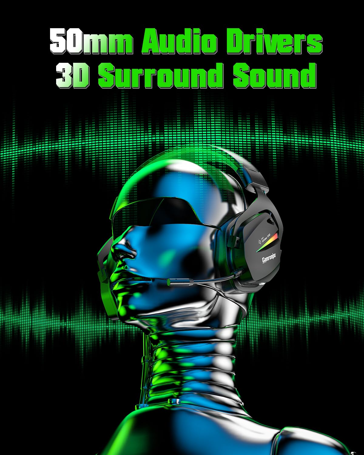 Gamrombo Wireless Gaming Headset for Xbox with Game/Chat Audio Balance, Gaming Headset with Mic Mute, 3D Surround Sound, Bluetooth Headset Works with PS5, PS4, Mac, PC, Detachable Microphone