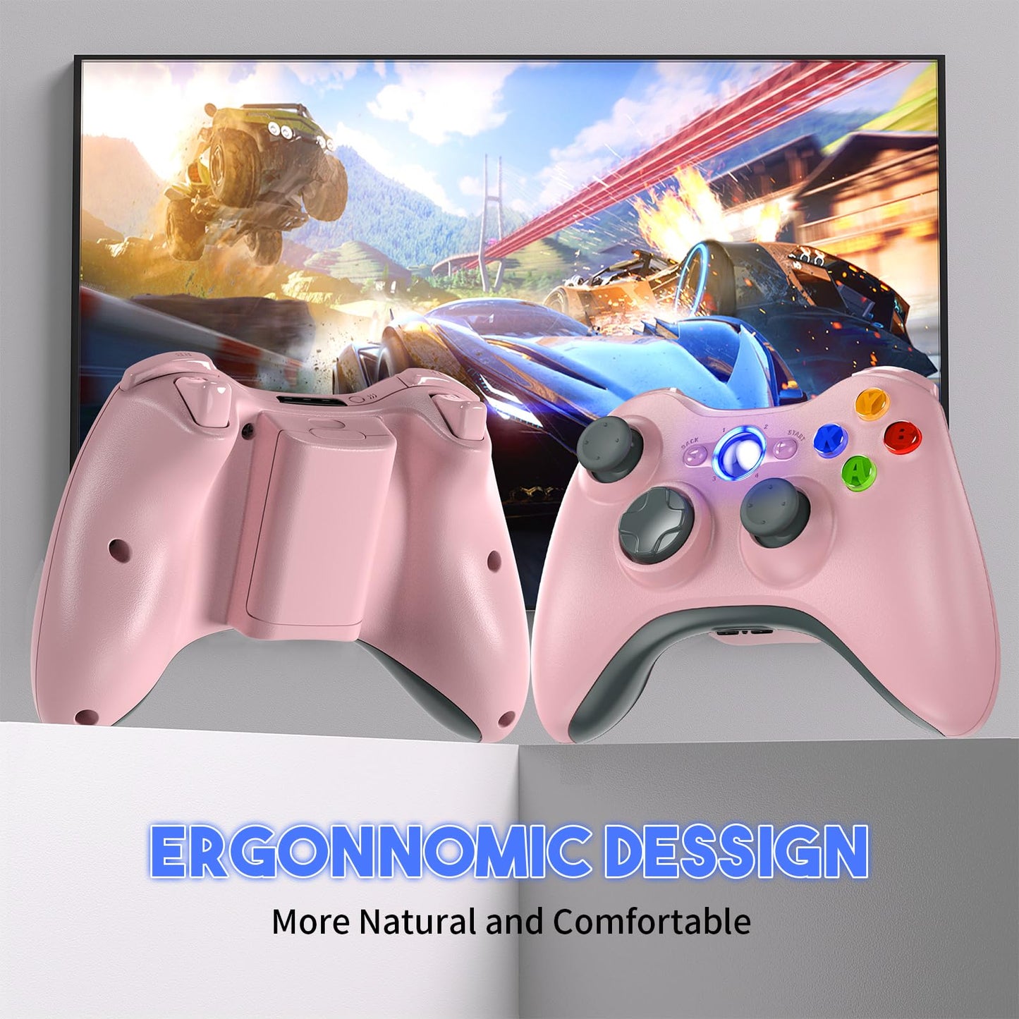 Gamrombo 2 Pack Replacement for Xbox 360 Controller, Wireless Controllers Gamepad Upgraded Joystick Compatible with 360 & Slim, Windows 11/10/8/7 PC Controller（White+Black）