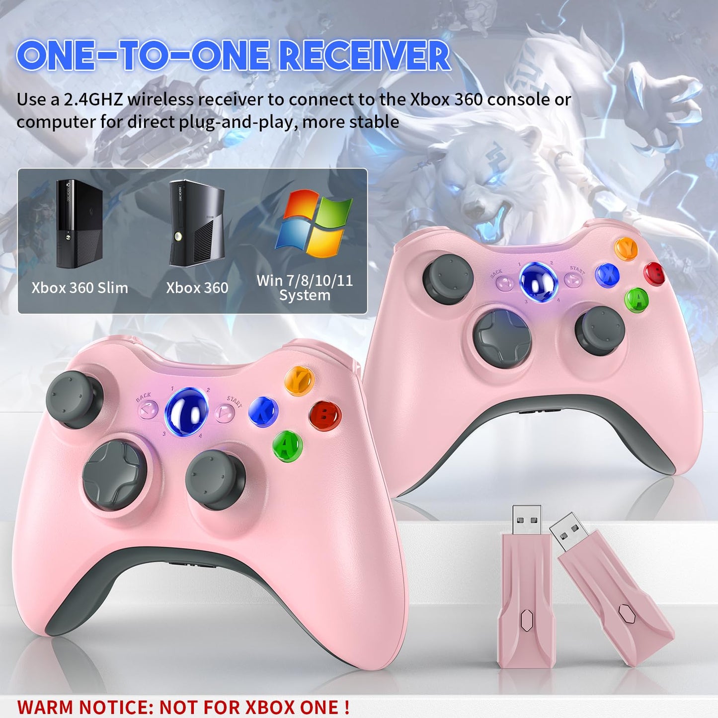 Gamrombo 2 Pack Replacement for Xbox 360 Controller, Wireless Controllers Gamepad Upgraded Joystick Compatible with 360 & Slim, Windows 11/10/8/7 PC Controller（White+Black）