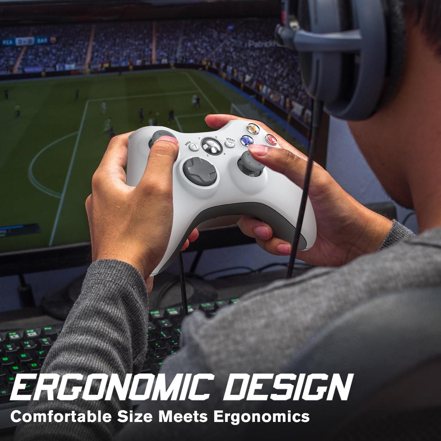 Gamrombo 2 Pack Replacement for Xbox 360 Controller, Wireless Controllers Gamepad Upgraded Joystick Compatible with 360 & Slim, Windows 11/10/8/7 PC Controller（White+Black）