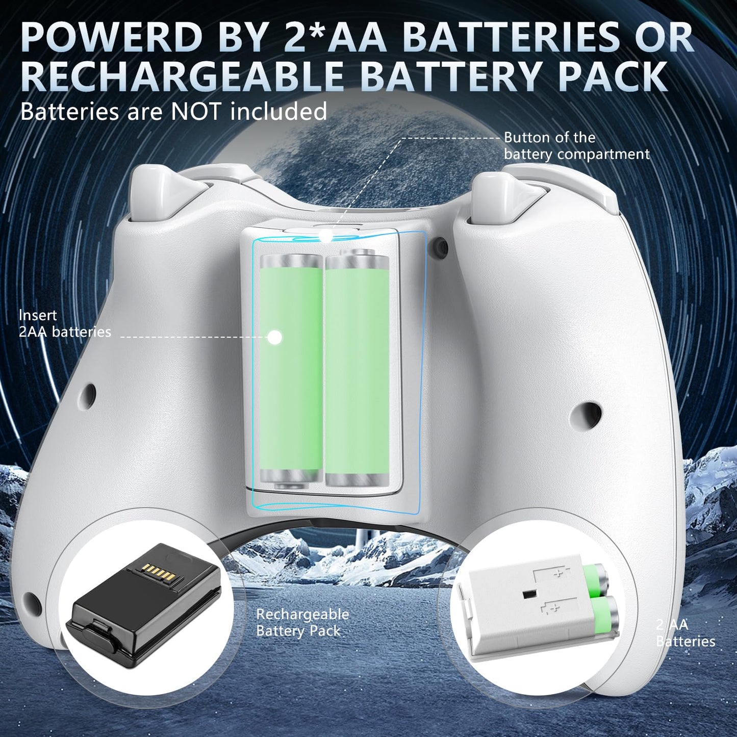 Gamrombo 2 Pack Replacement for Xbox 360 Controller, Wireless Controllers Gamepad Upgraded Joystick Compatible with 360 & Slim, Windows 11/10/8/7 PC Controller（White+Black）