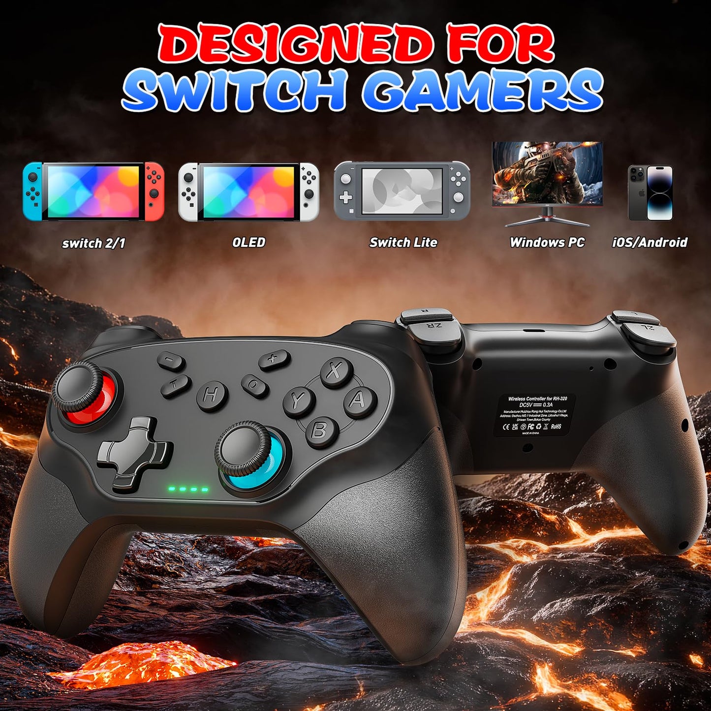 Gamrombo 2 Pack Wireless Controller for Nintendo Switch 2/1 Lite/OLED and PC, with Bluetooth, Turbo, Gyro Axis, Dual Vibration, and Screenshot, Compatible with Steam and Switch 2/1