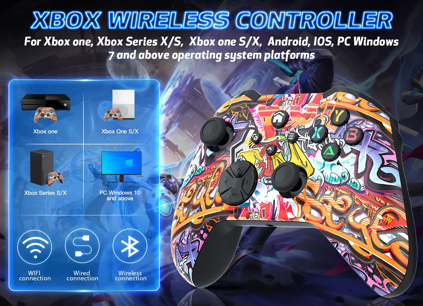 Gamrombo Wireless Controller Replacement for X-Box One, Special Edition Custom Gamepad Compatible with X-Box Series X|S with Macro, Dual Vibration, Audio Jack (Colorful)
