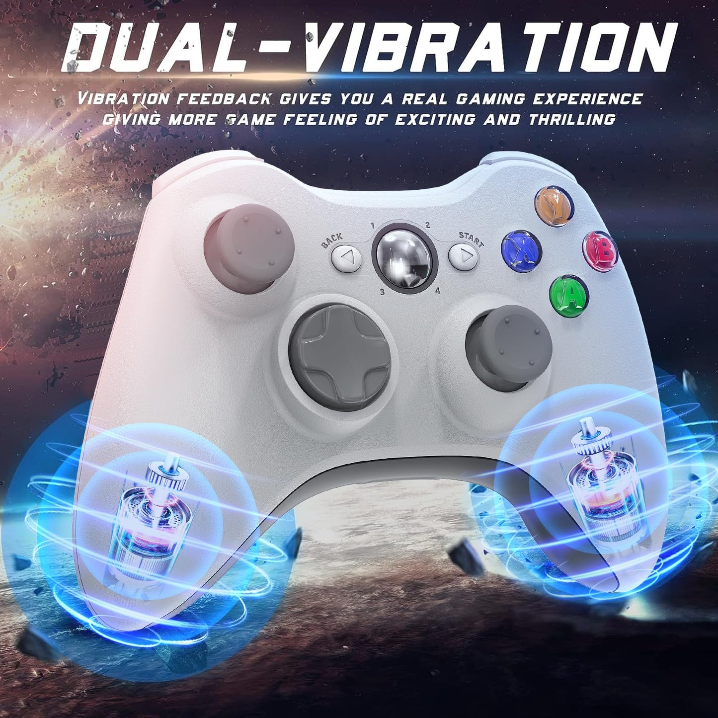 Gamrombo 2 Pack Replacement for Xbox 360 Controller, Wireless Controllers Gamepad Upgraded Joystick Compatible with 360 & Slim, Windows 11/10/8/7 PC Controller（White+Black）