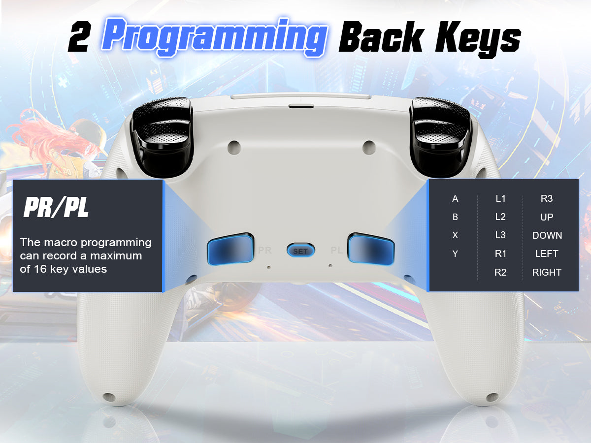 Gamrombo LED Wireless Controller for PS5, Compatible with PS5 Pro/Slim/PC, Dual Vibration, Macro/Turbo Function, 3.5mm Audio Jack, 6-Axis Motion Contro Gamepad with Speaker(White)