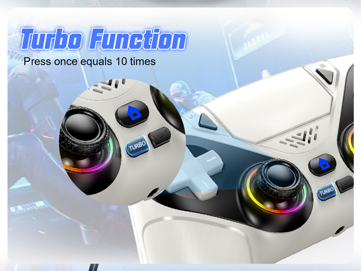 Gamrombo LED Wireless Controller for PS5, Compatible with PS5 Pro/Slim/PC, Dual Vibration, Macro/Turbo Function, 3.5mm Audio Jack, 6-Axis Motion Contro Gamepad with Speaker(White)