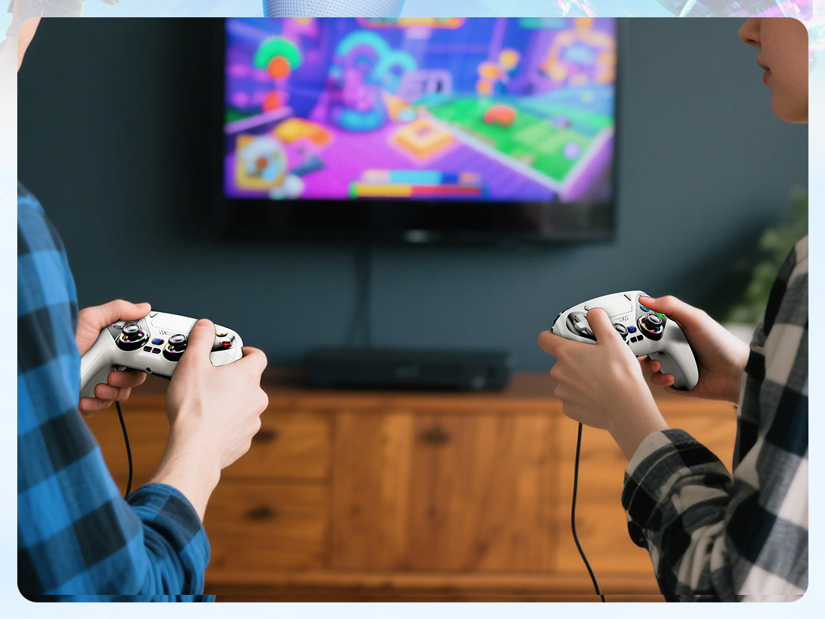 Gamrombo LED Wireless Controller for PS5, Compatible with PS5 Pro/Slim/PC, Dual Vibration, Macro/Turbo Function, 3.5mm Audio Jack, 6-Axis Motion Contro Gamepad with Speaker(White)